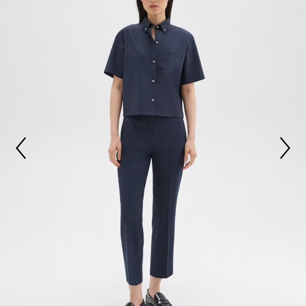 BRAND New Theory High-Waist Slim Crop Pant in Oxford Wool in Nocturne Navy